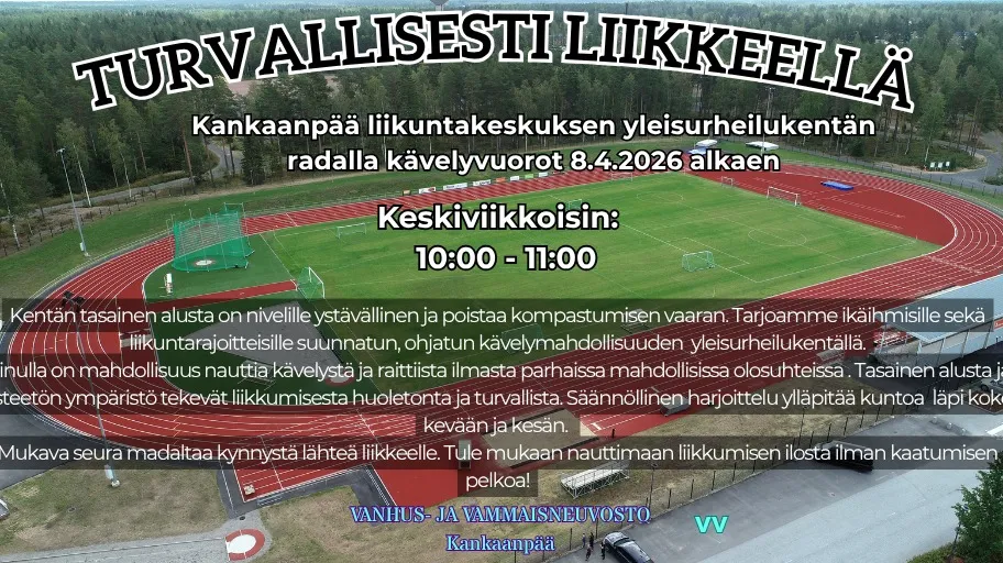 Turvallisesti liikkeellä -kävelyvuoro yleisurheilukentällä