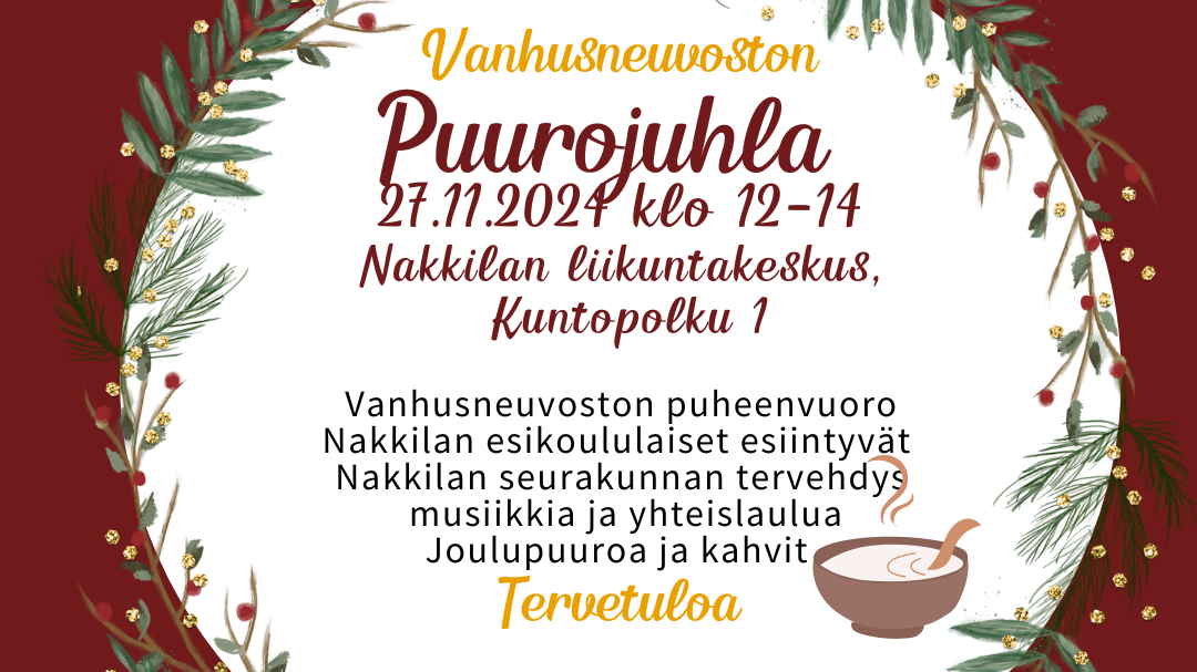 Vanhusneuvoston puurojuhla Liikuntakeskuksella klo 12-14