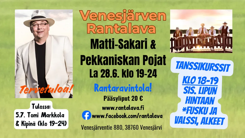 Venesjärven Rantalavalla Pekkaniskan Pojat su 28.6. klo 19–24