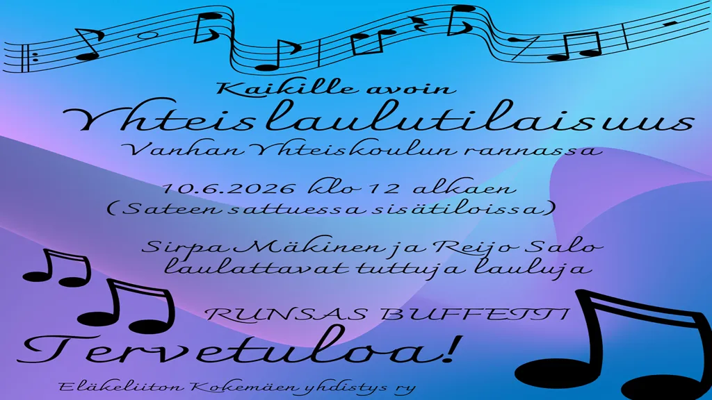 Yhteislaulutilaisuus Kokemäenjoen rannassa 10.6.2026